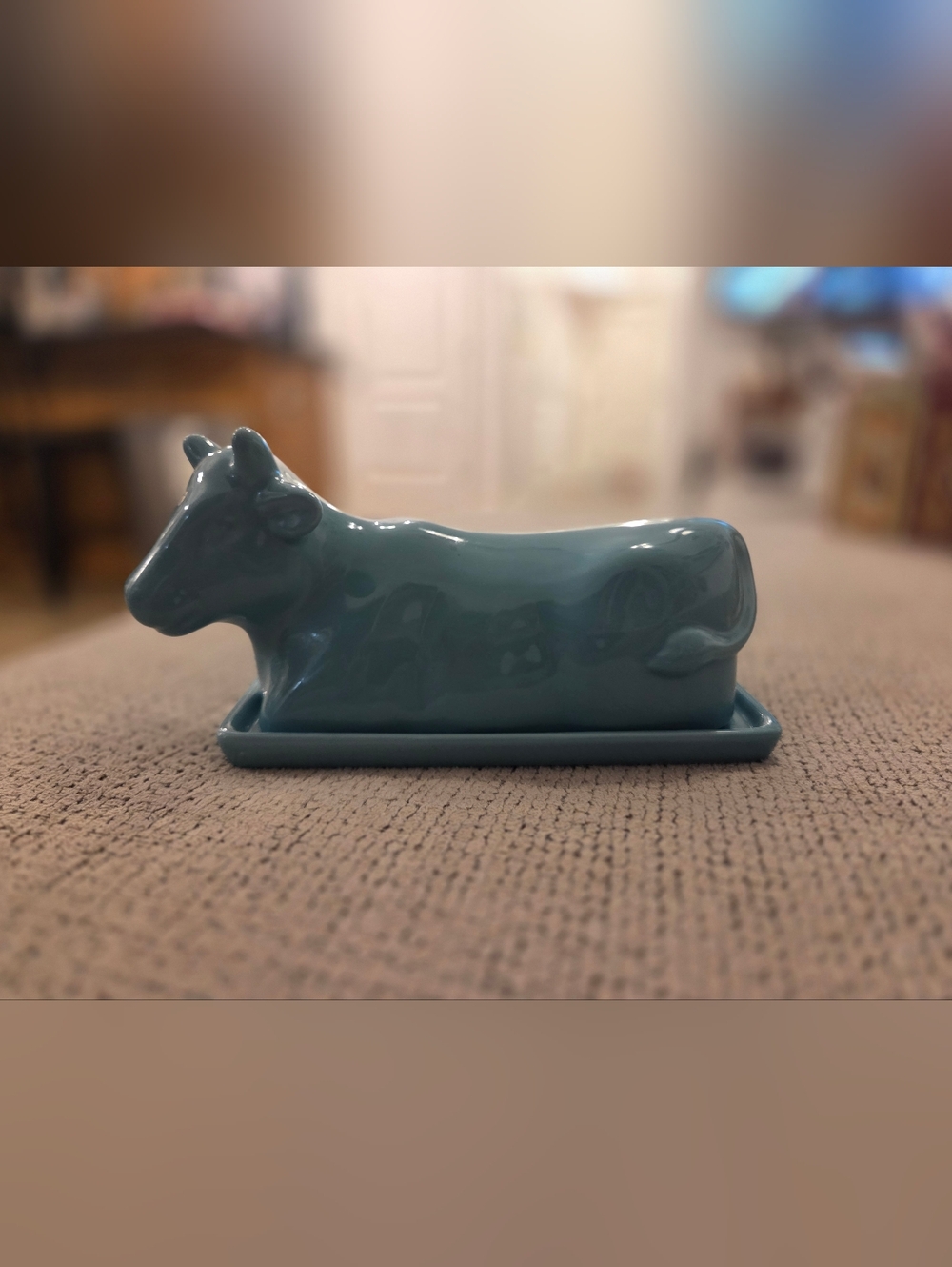 Blue Ceramic Cow Butter Dish